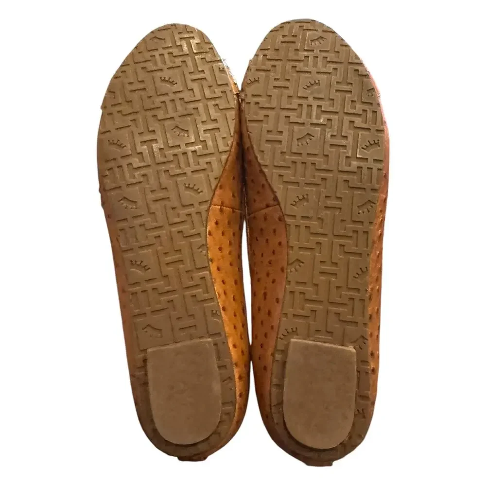 Elaine Turner Liz Ostrich Leather Bamboo Buckle Ballet Flats Brown Sz 7